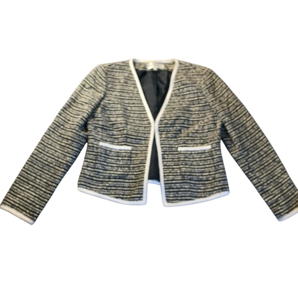 Worth USA‎ Striped Cropped Blazer Jacket Sz 6 Cotton Blend Made in USA Classic